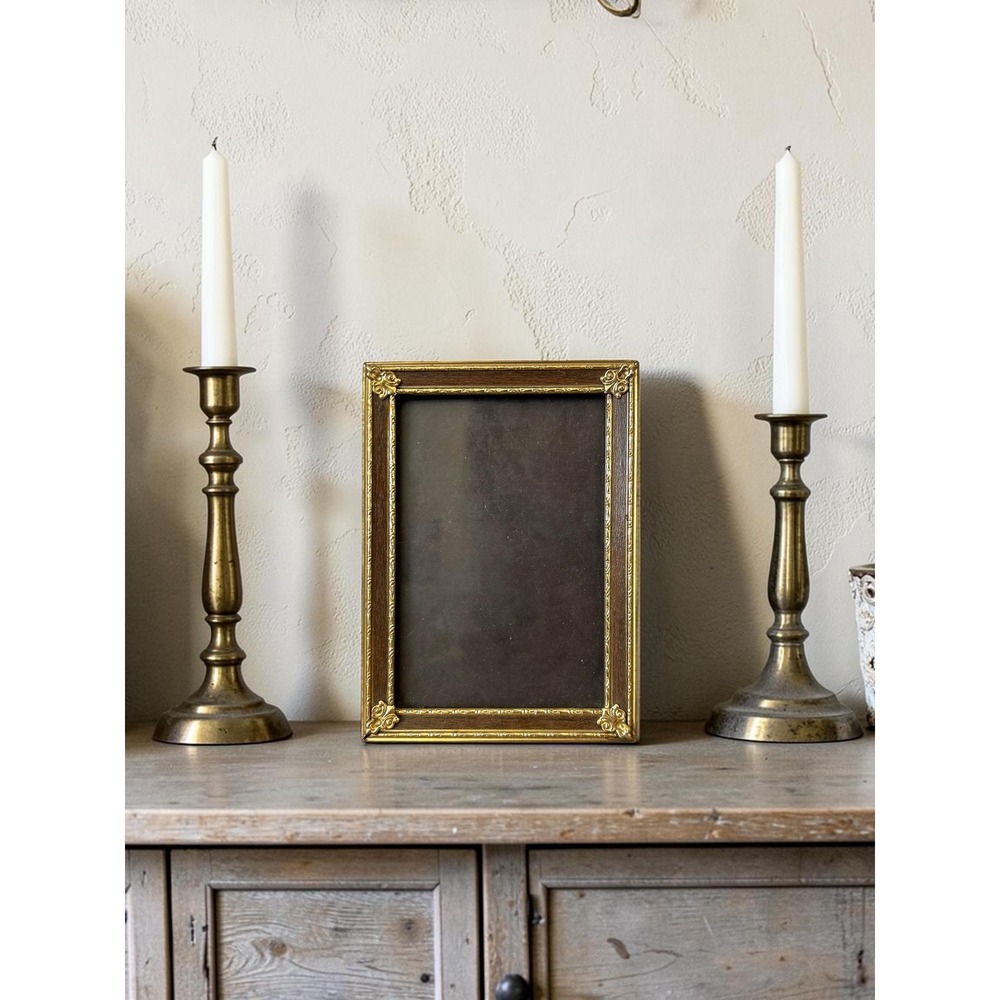 Vintage Wood Brass Ornate Photo Frame – 5x7 Guilded Contour Victorian Decor